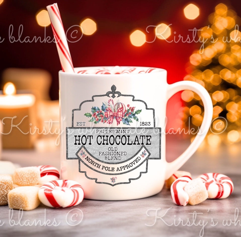 UV DTF Christmas Decal - Candy cane hot chocolate - RTS from 25th