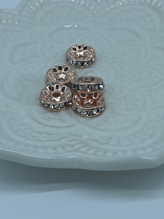 Rhinestone spacer pack of 5 - Rose Gold