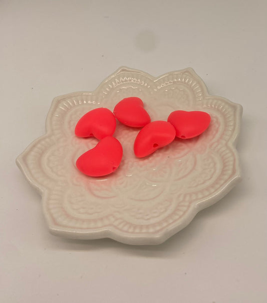 Silicone heart bead - pack of 5