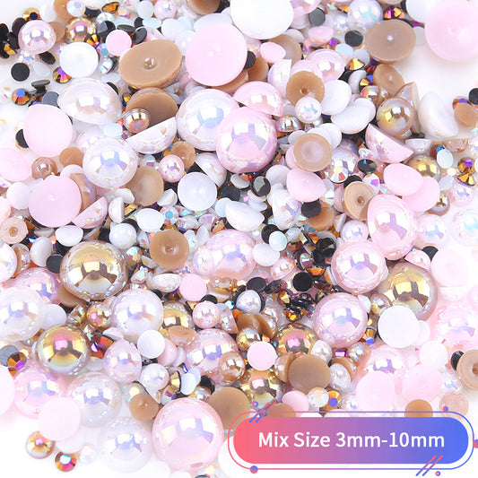 Pearl & Rhinestone mix - 30g bag - Rose Quartz