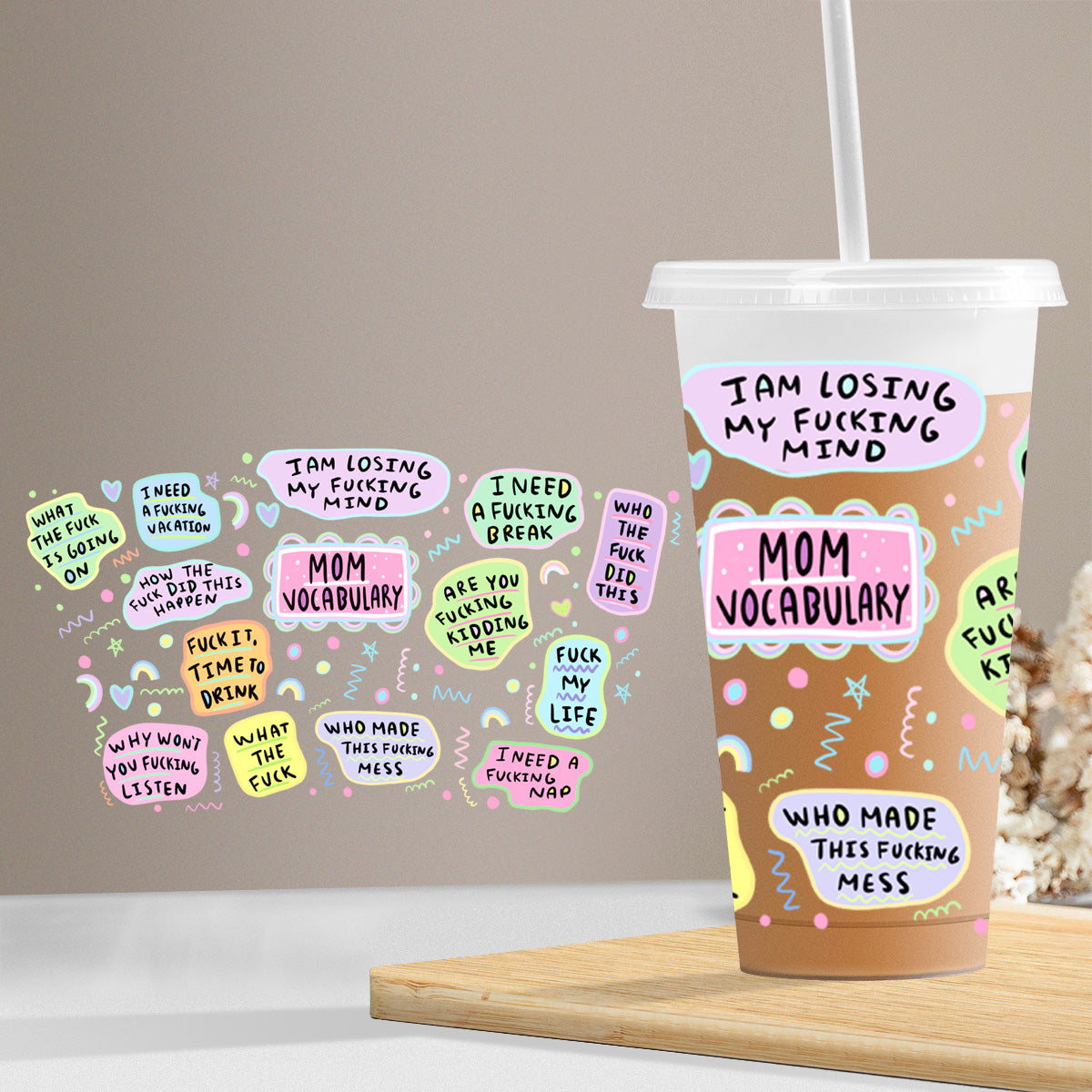 24oz cold cup UV DTF  wrap - MOM